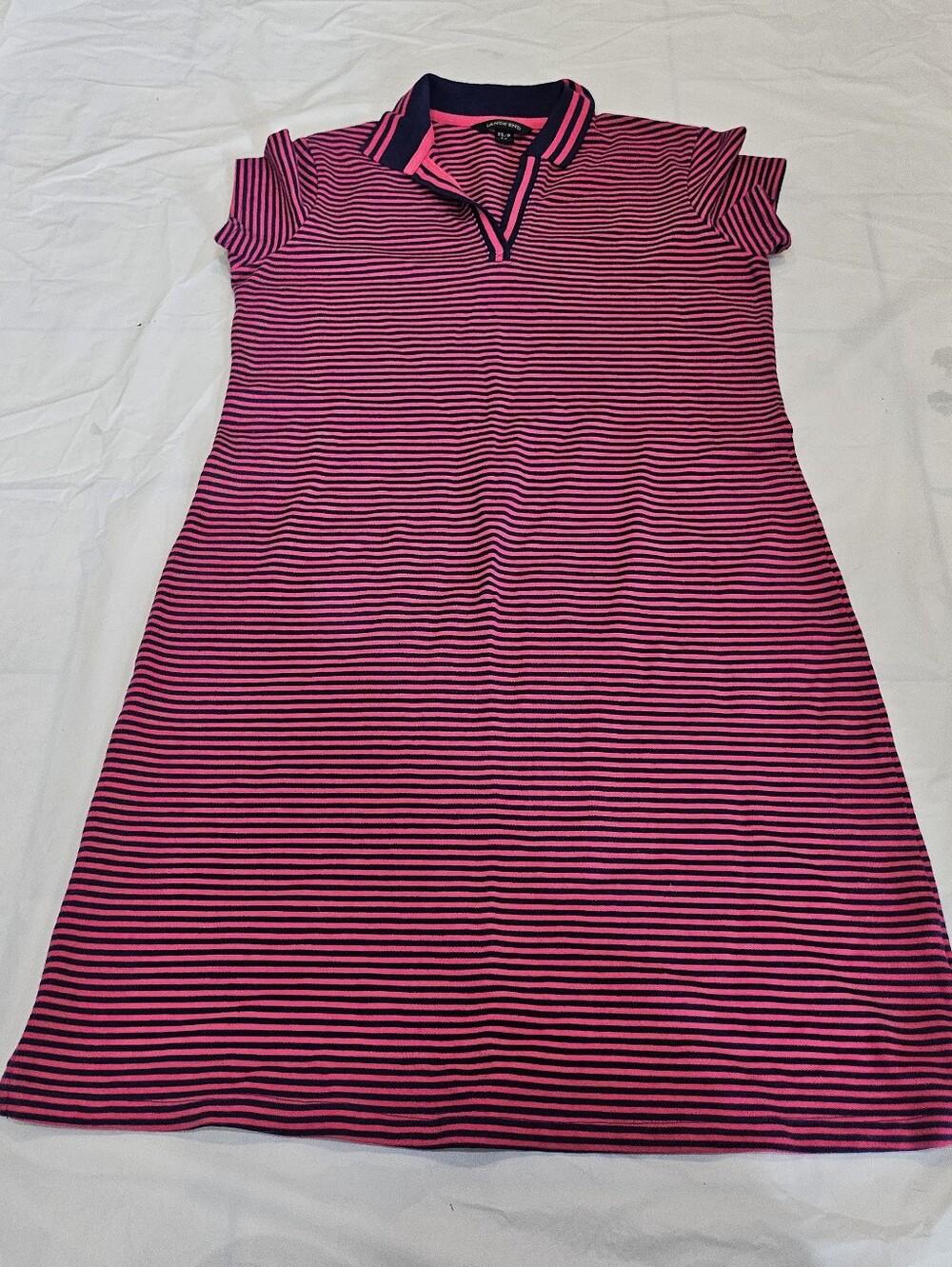 Lands' End Striped Polo Knit Dress Women's Size 2-4 XS Pink Navy Blue